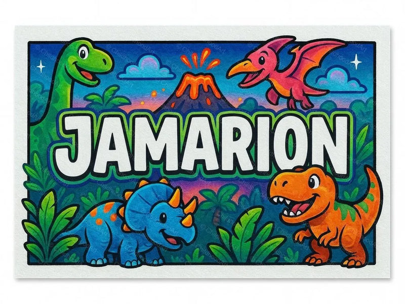 Jamarion Name Art - Dinosaur Adventure Personalized Wall Art