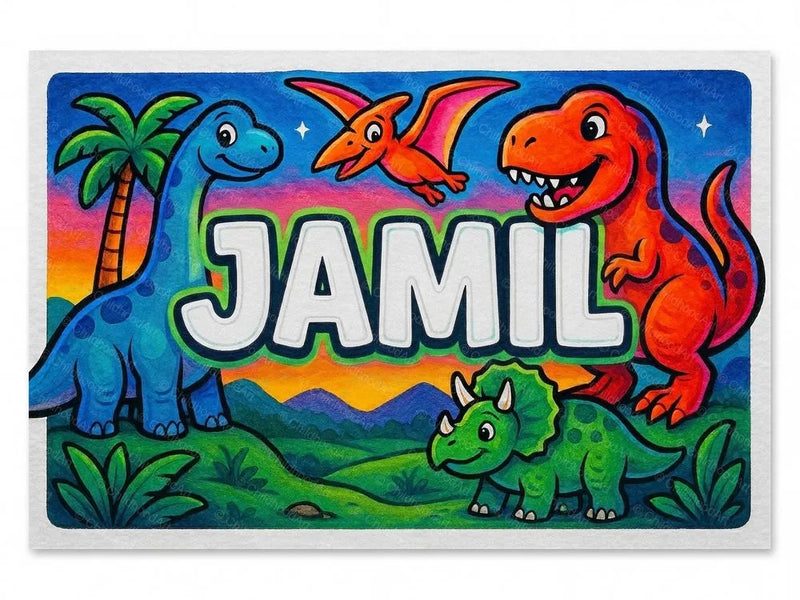 Jamil Name Art - Dinosaur Adventure Personalized Wall Art