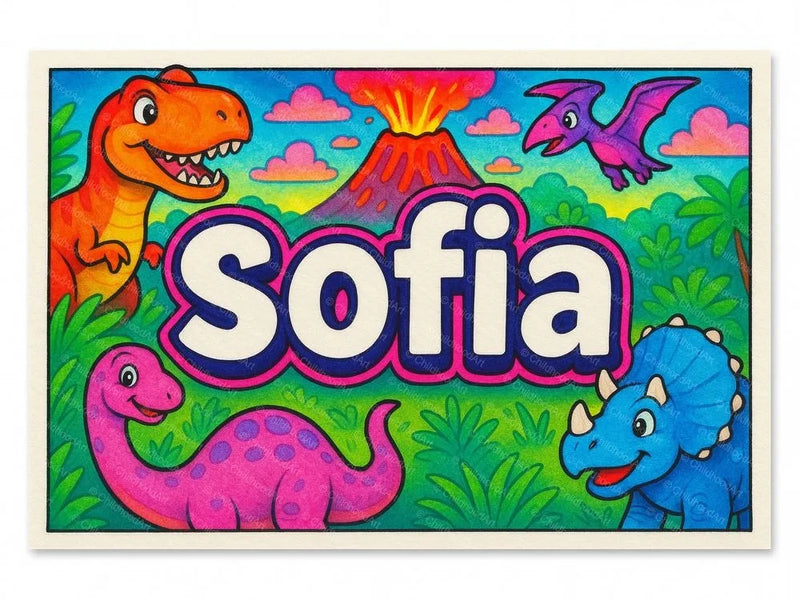 Sofia Name Art - Dinosaur Adventure Personalized Wall Art