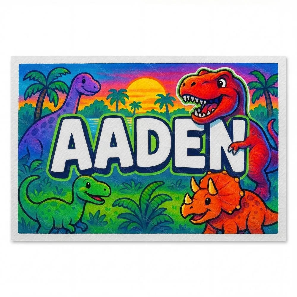 Aden Name Art - Dinosaur Adventure Personalized Wall Art