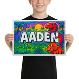 Aden Name Art - Dinosaur Adventure personalized wall print for kids