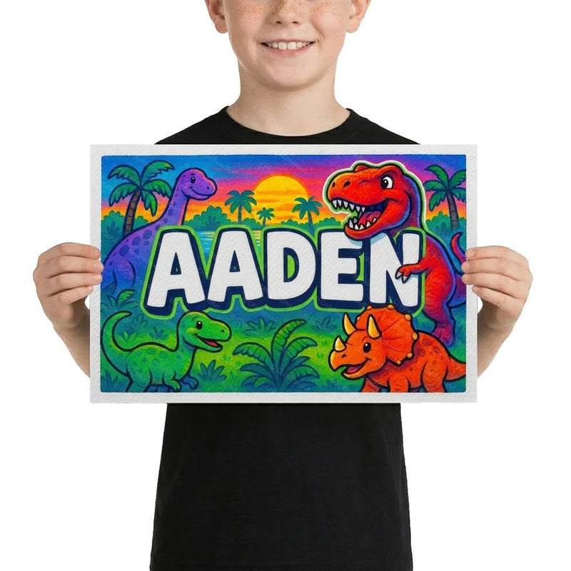 Aden Name Art - Dinosaur Adventure personalized wall print for kids