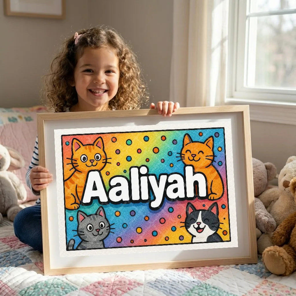 Playful personalized name art for Aaliyah - Colorful Cats