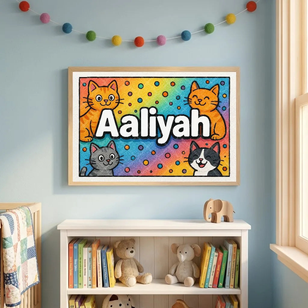 Playful personalized name art for Aaliyah - Colorful Cats