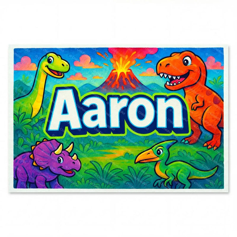Adventurous personalized dinosaur name art for Aaron
