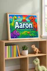 Adventurous personalized dinosaur name art for Aaron