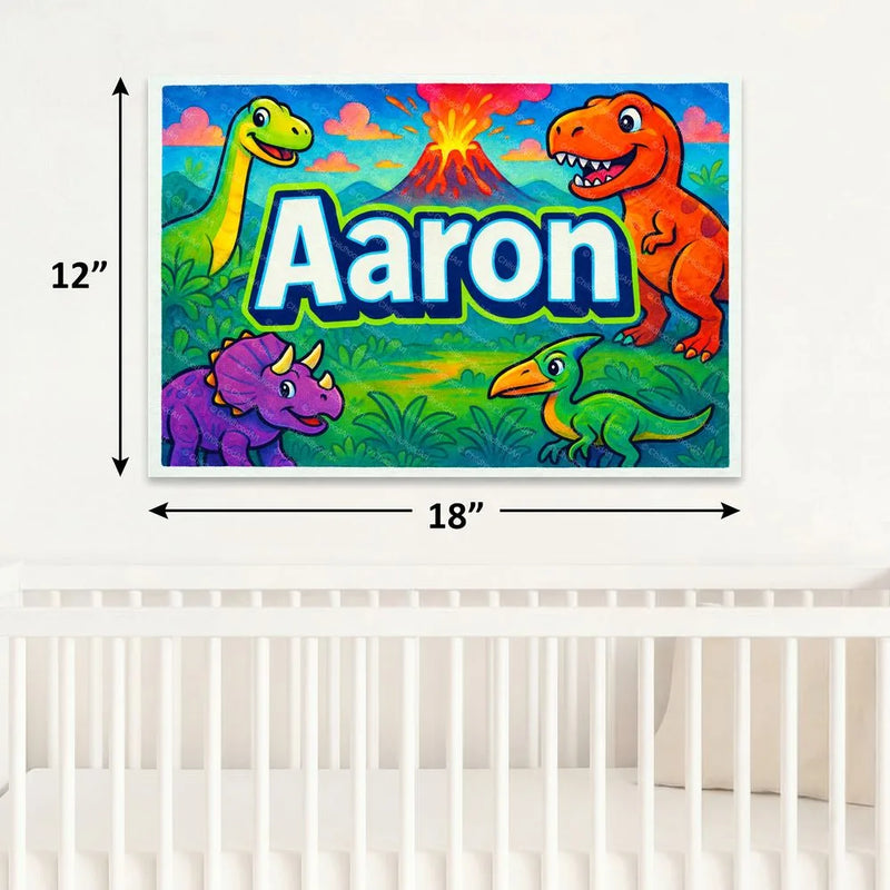 Adventurous personalized dinosaur name art for Aaron