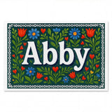 Abby Name Art - Floral Farmhouse personalized wall print for kids