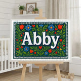 Abby Name Art - Floral Farmhouse personalized wall print for kids