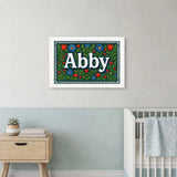 Abby Name Art - Floral Farmhouse personalized wall print for kids