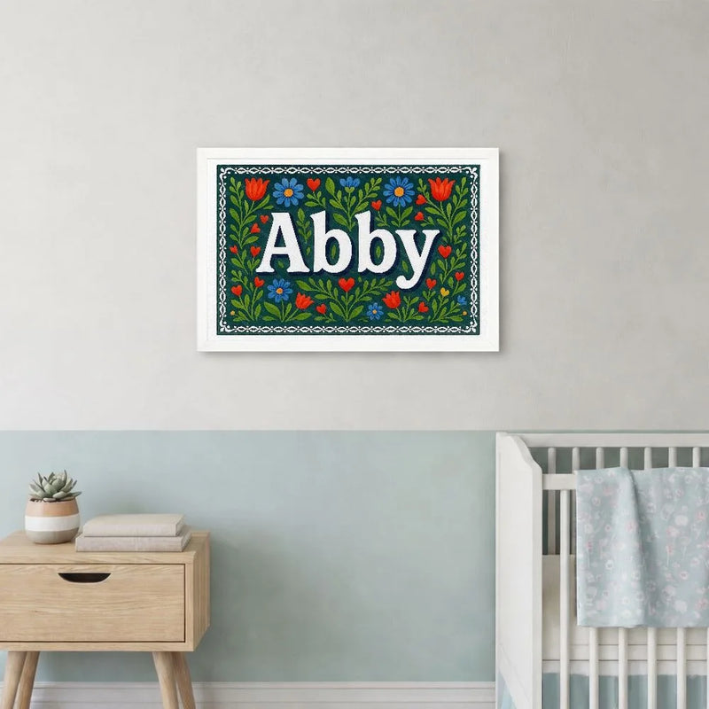 Abby Name Art - Floral Farmhouse personalized wall print for kids