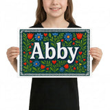 Abby Name Art - Floral Farmhouse personalized wall print for kids