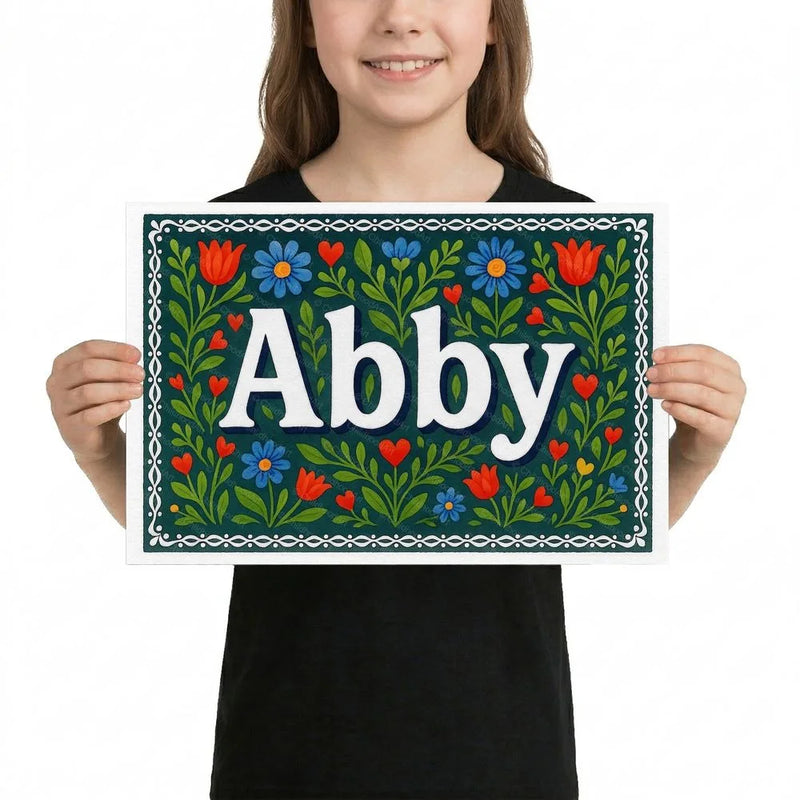Abby Name Art - Floral Farmhouse personalized wall print for kids