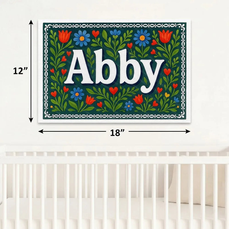 Abby Name Art - Floral Farmhouse personalized wall print for kids