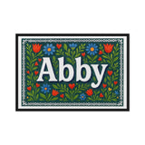 Abby Name Art - Floral Farmhouse personalized wall print for kids