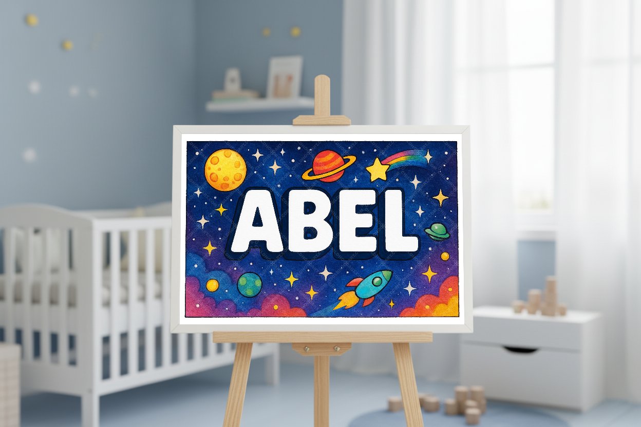 Personalized space nursery art for kids – Abel name print