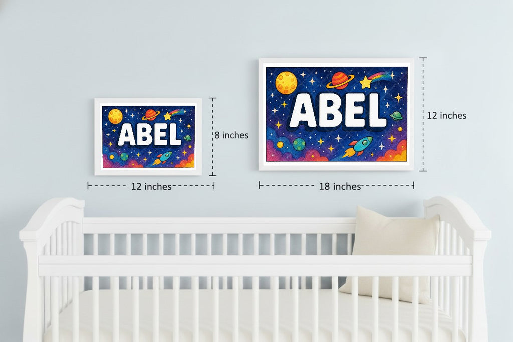 Personalized space nursery art for kids – Abel name print