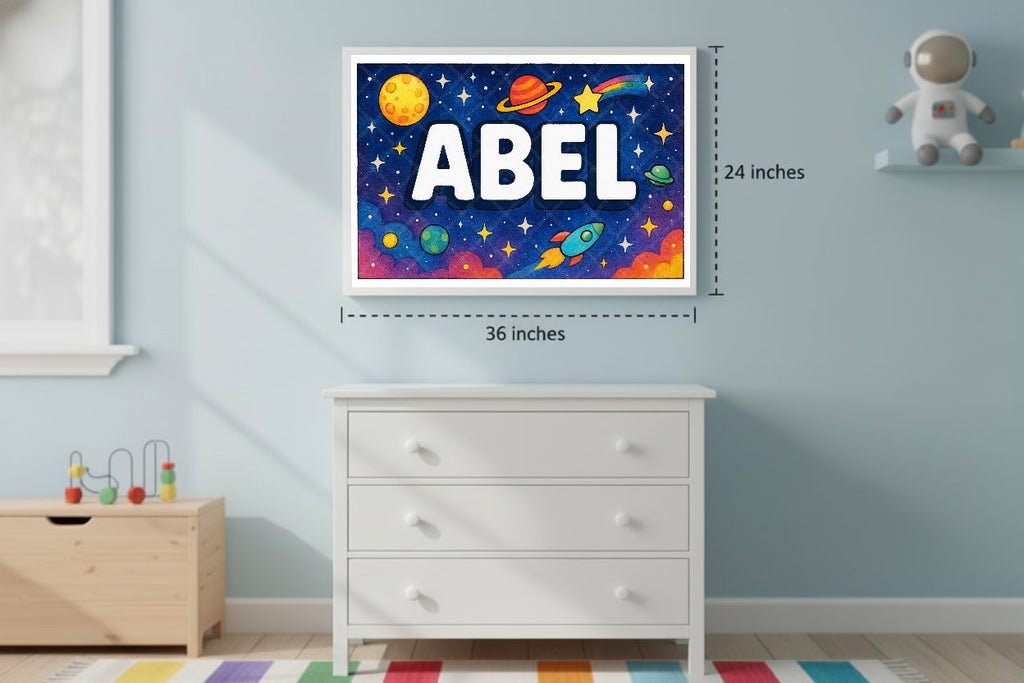 Personalized space nursery art for kids – Abel name print
