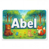 Calm personalized woodland name art for Abel