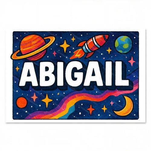 Adventurous personalized space name art for Abigail