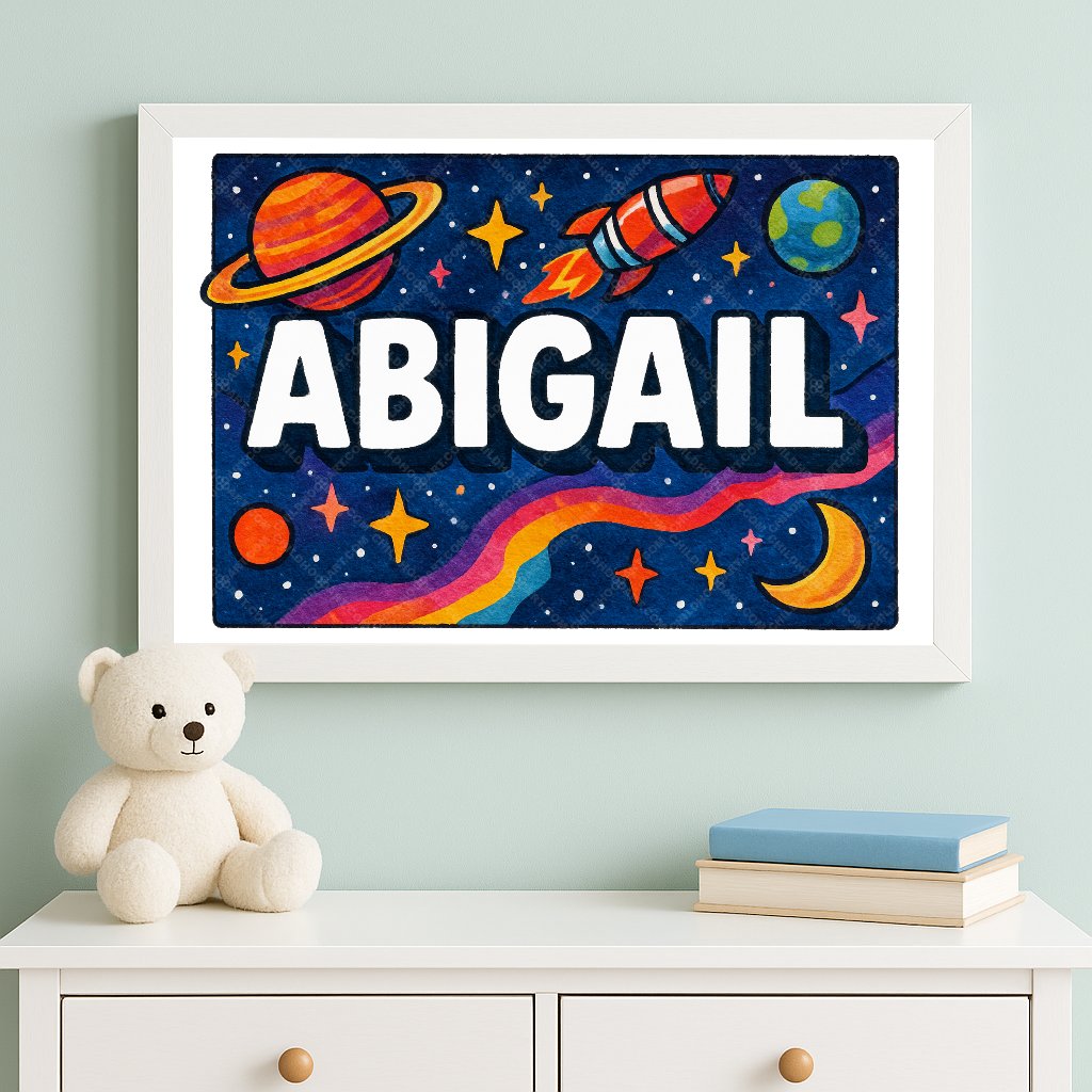 Personalized space nursery art for kids – Abigail name print