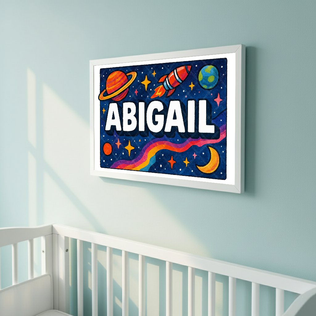 Personalized space nursery art for kids – Abigail name print