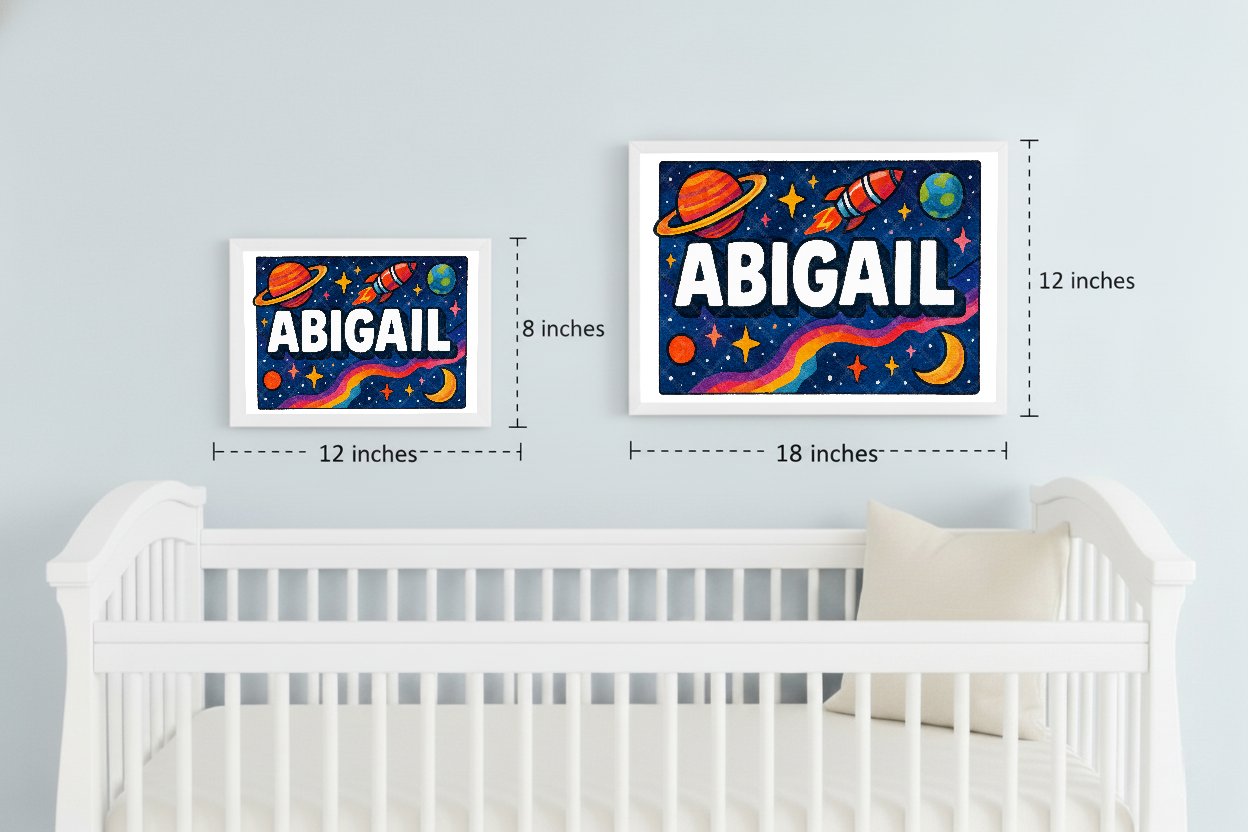 Personalized space nursery art for kids – Abigail name print