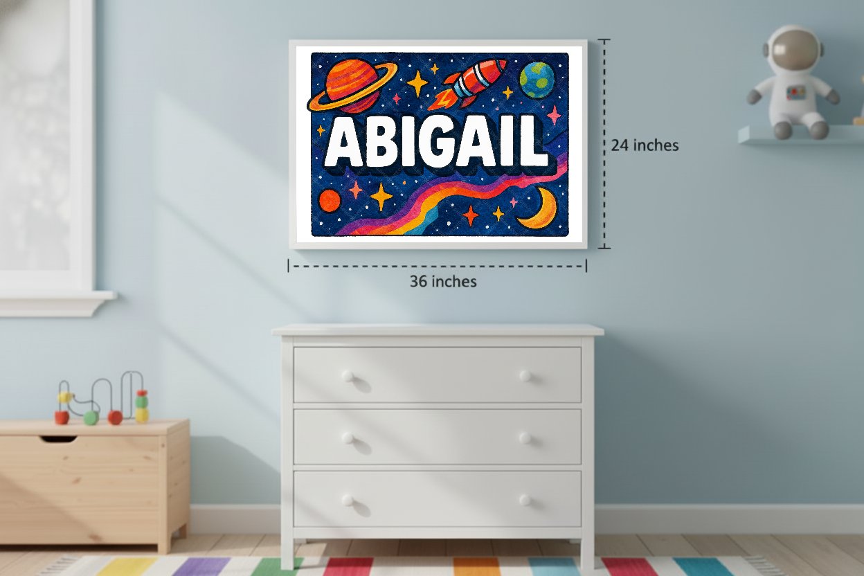 Personalized space nursery art for kids – Abigail name print