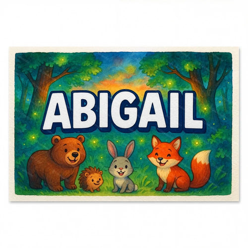 Calm personalized woodland name art for Abigail