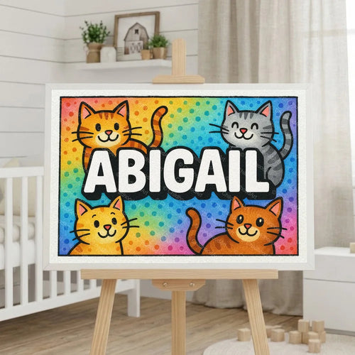 Playful personalized cat name art for Abigail