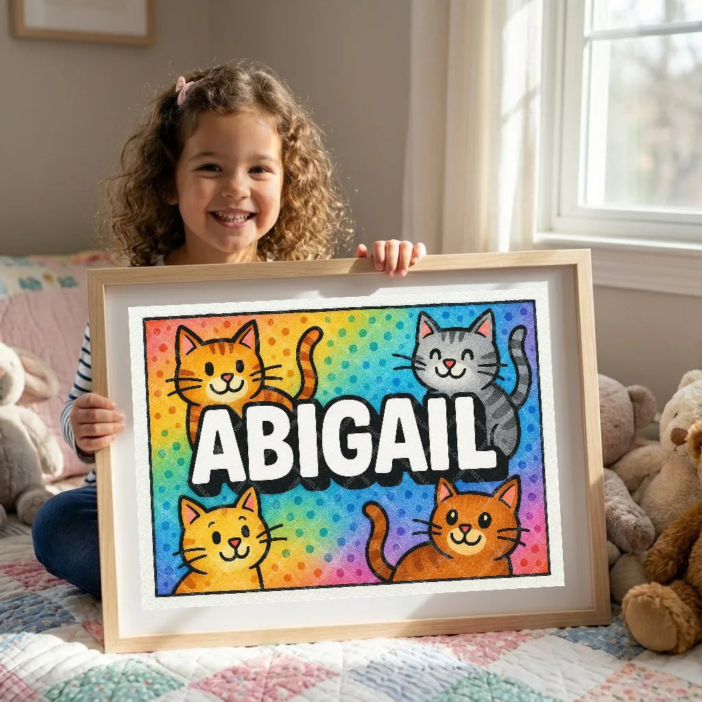Playful personalized name art for Abigail - Colorful Cats