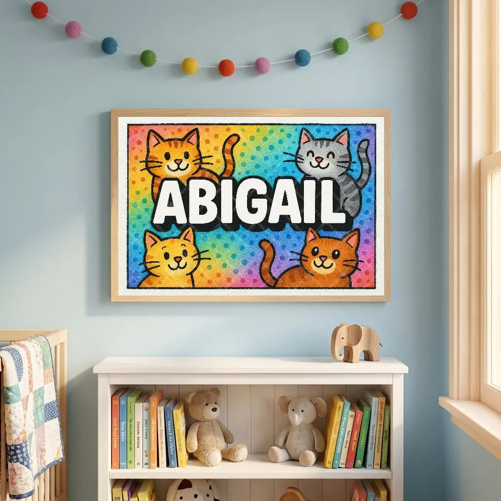Playful personalized name art for Abigail - Colorful Cats