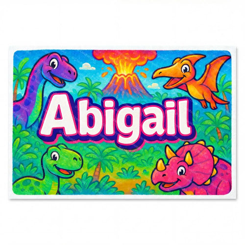 Adventurous personalized dinosaur name art for Abigail