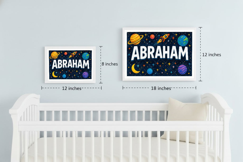 Personalized space nursery art for kids – Abraham name print