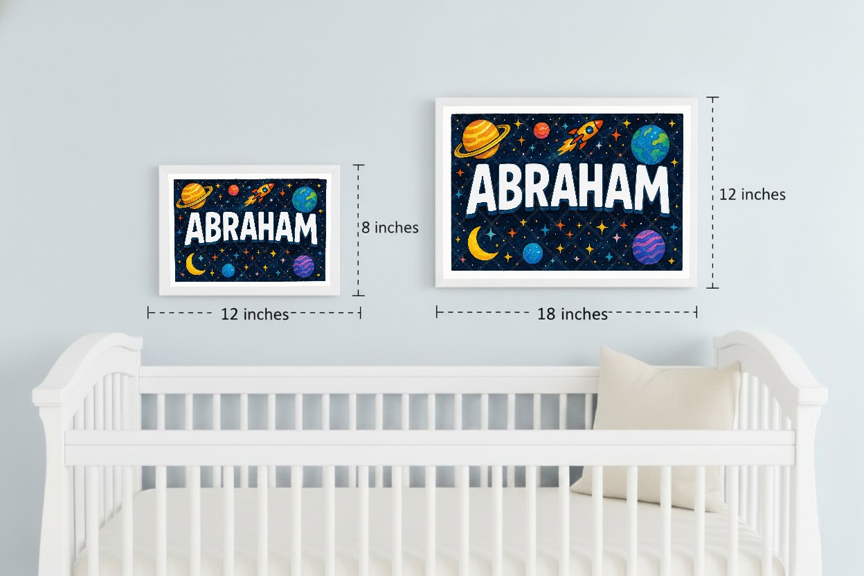 Personalized space nursery art for kids – Abraham name print