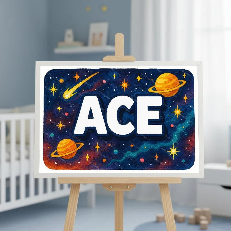 Adventurous personalized space name art for Ace