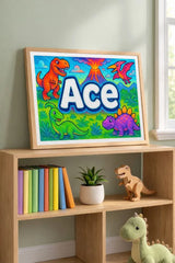 Adventurous personalized dinosaur name art for Ace