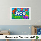 Adventurous personalized dinosaur name art for Ace