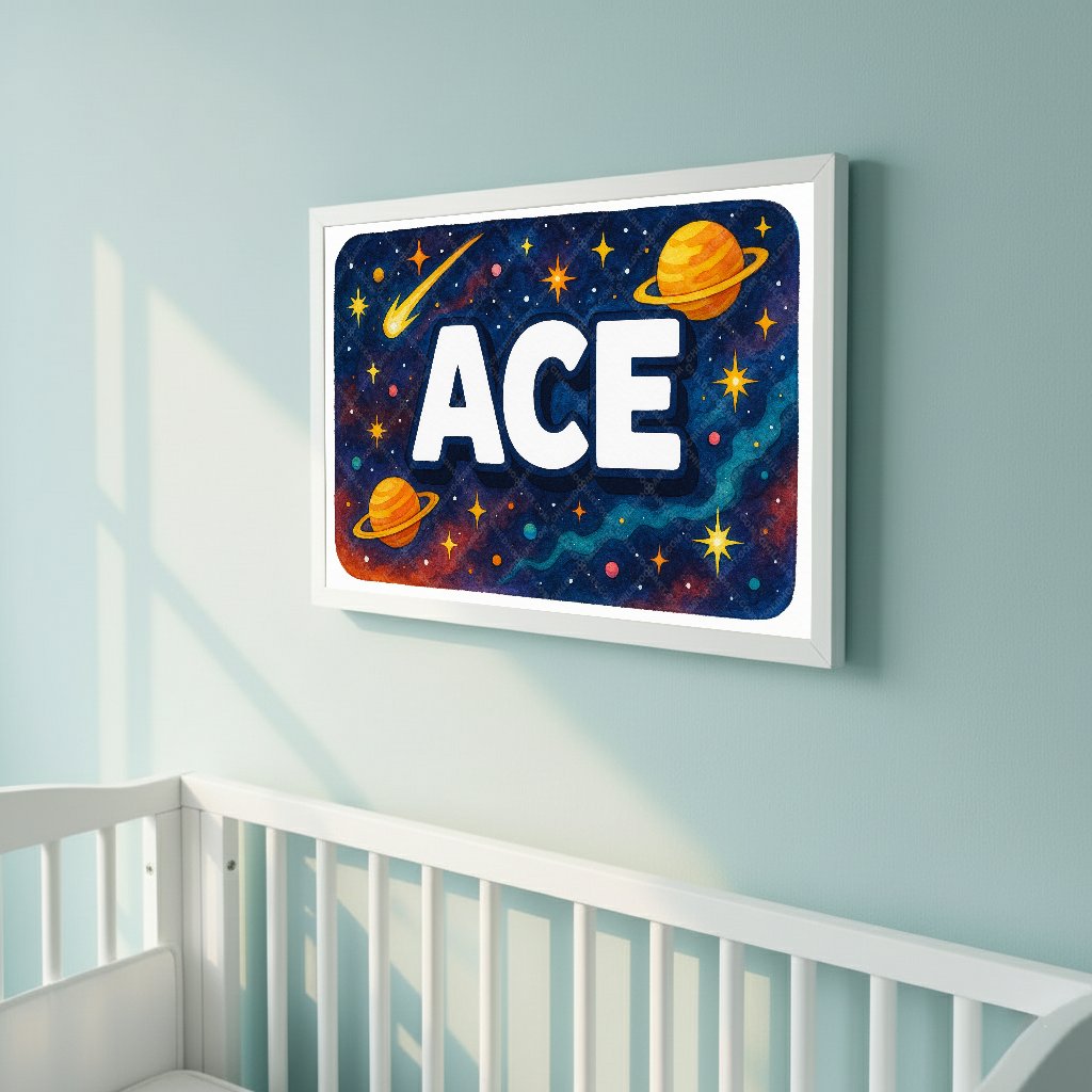 Personalized space nursery art for kids – Ace name print