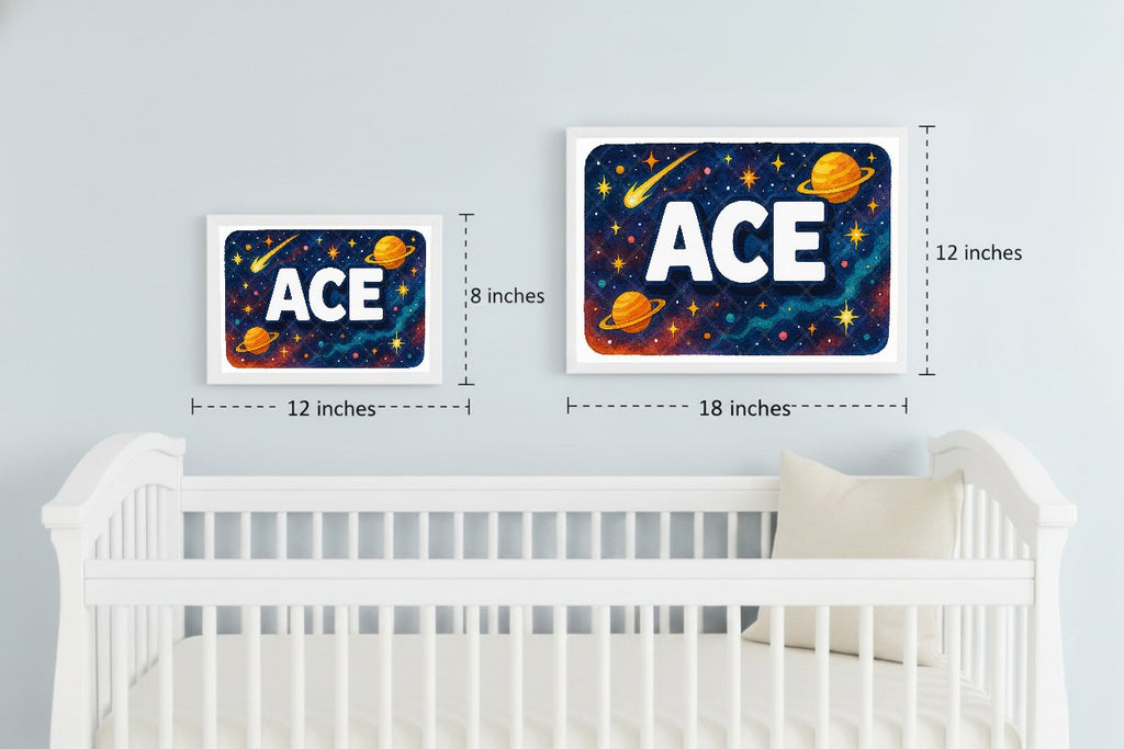 Personalized space nursery art for kids – Ace name print
