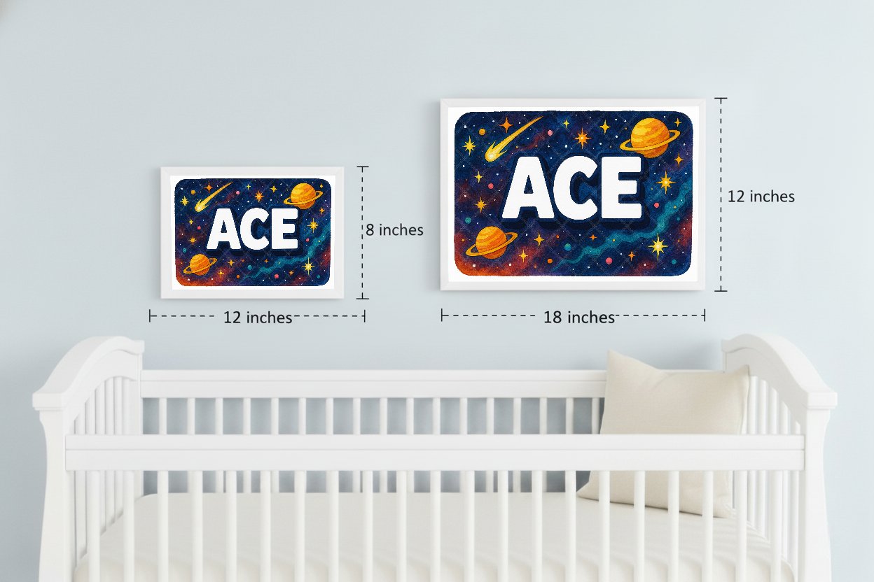 Personalized space nursery art for kids – Ace name print
