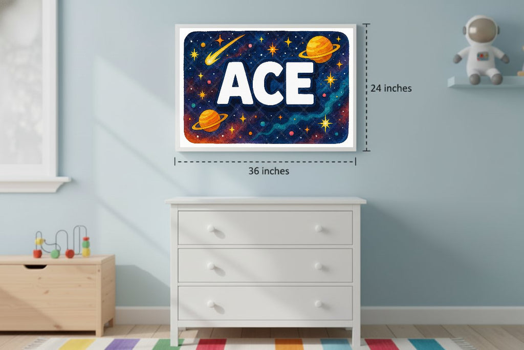 Personalized space nursery art for kids – Ace name print