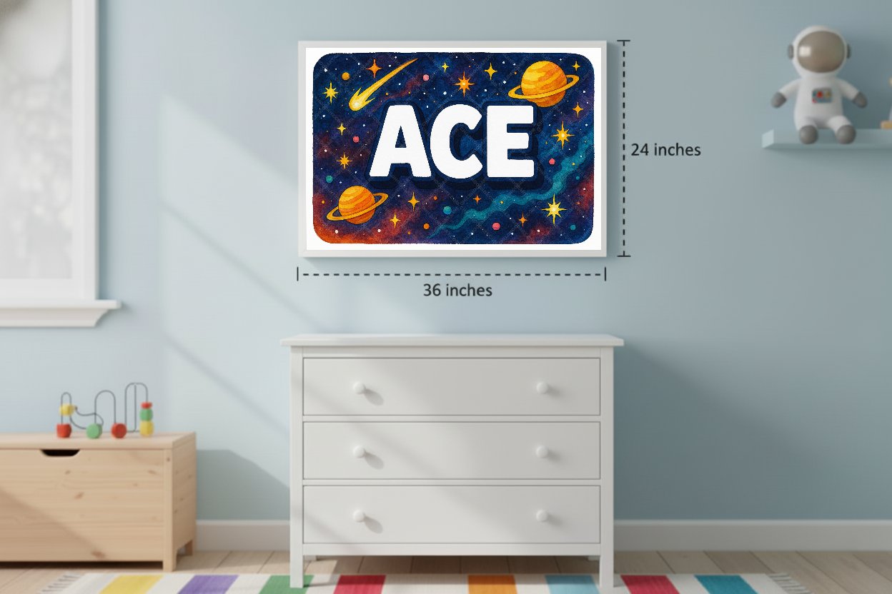 Personalized space nursery art for kids – Ace name print