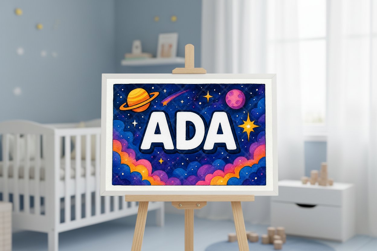 Personalized space nursery art for kids – Ada name print