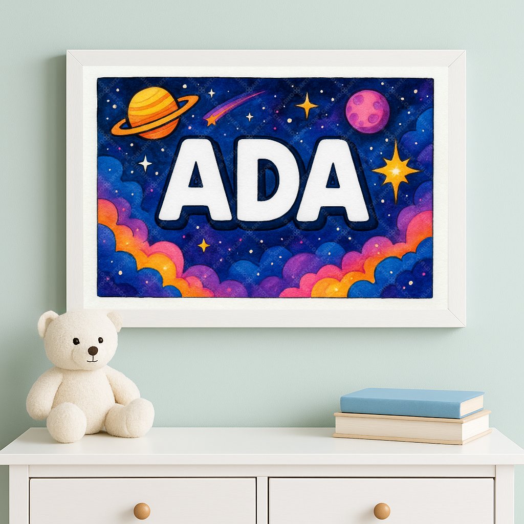 Personalized space nursery art for kids – Ada name print