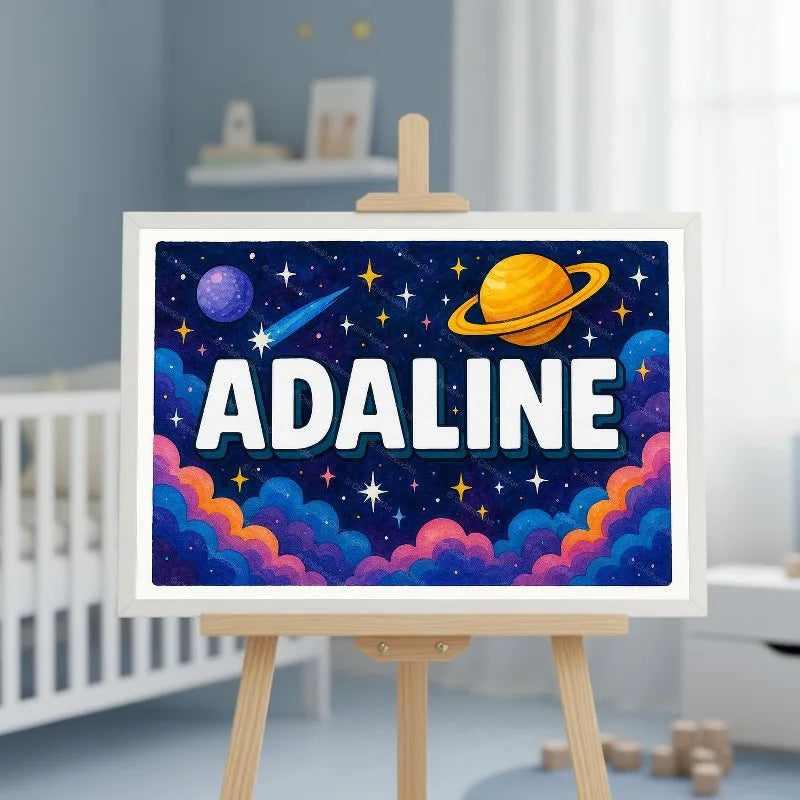 Adventurous personalized space name art for Adaline