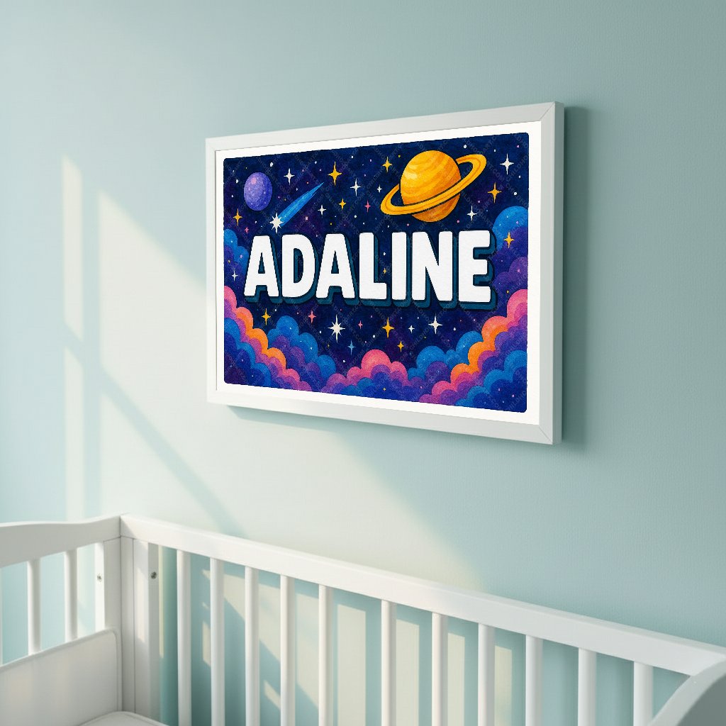 Personalized space nursery art for kids – Adaline name print