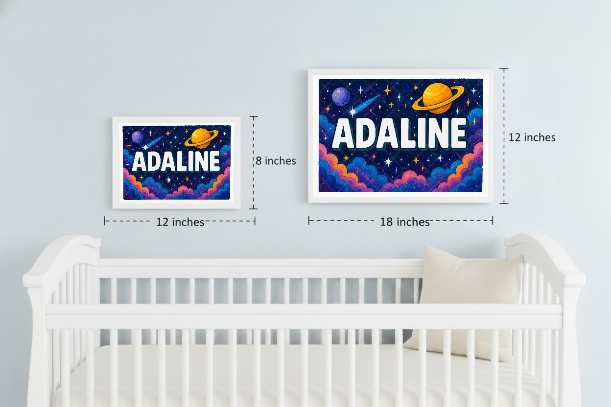 Personalized space nursery art for kids – Adaline name print