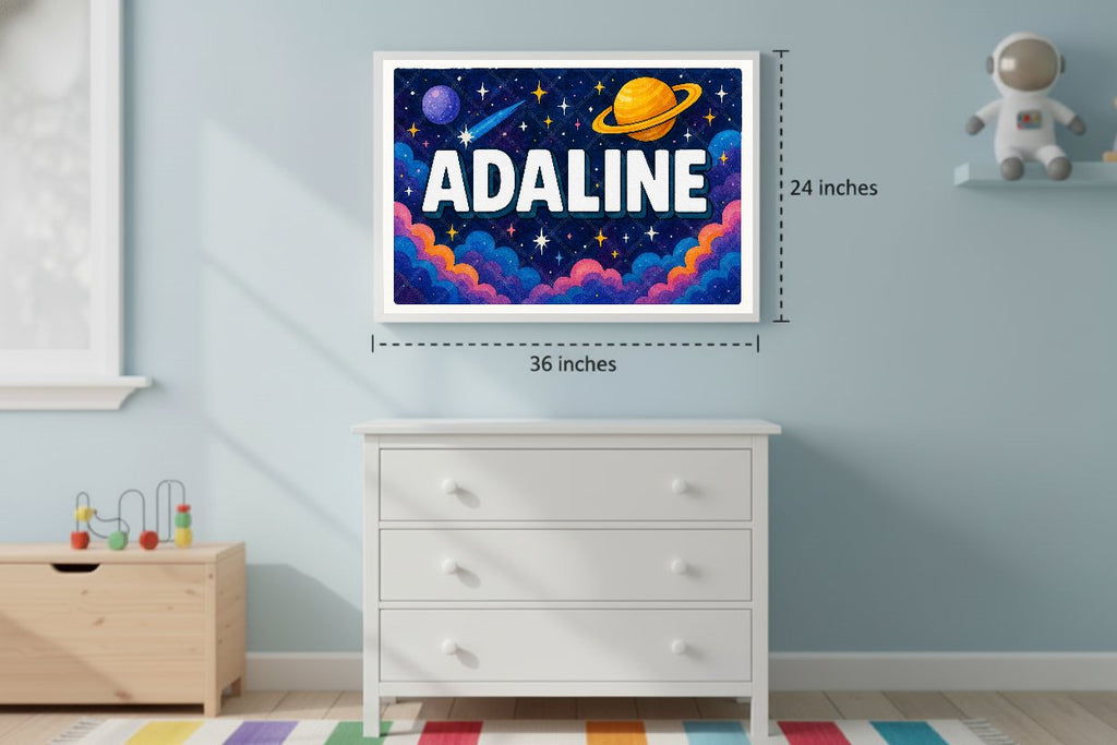Personalized space nursery art for kids – Adaline name print