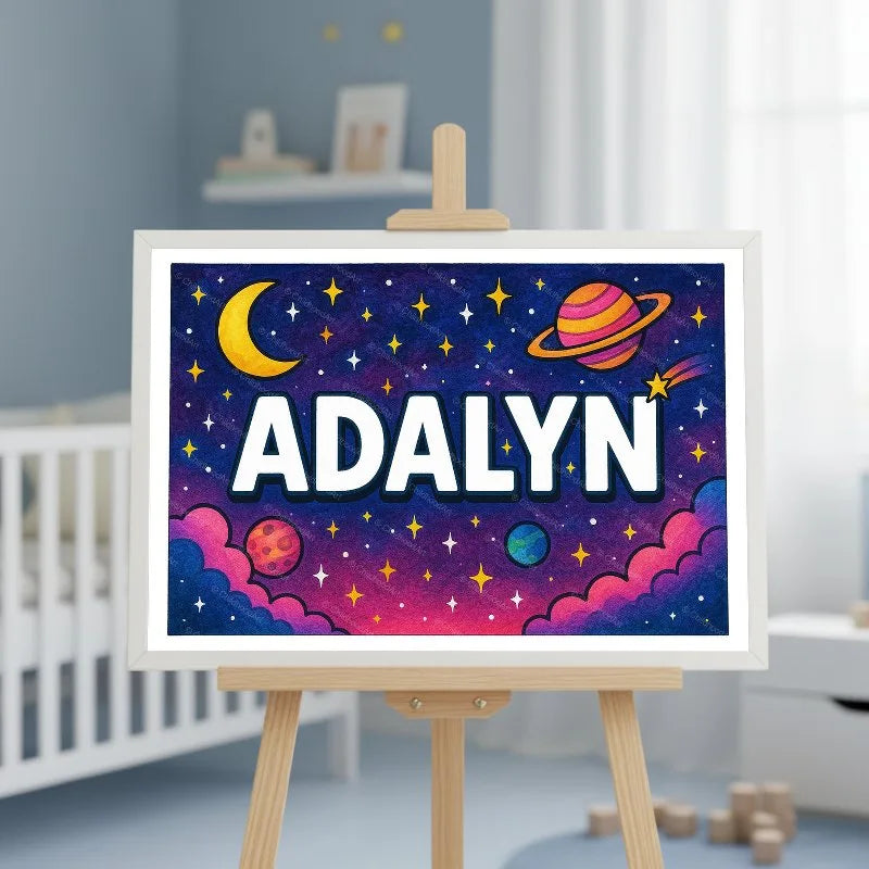 Adventurous personalized space name art for Adalyn